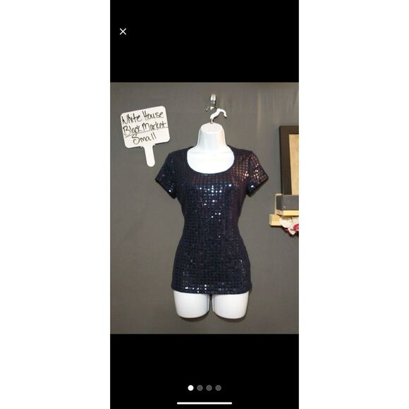 WHBM Navy blue sequined open back top small - Picture 1 of 4